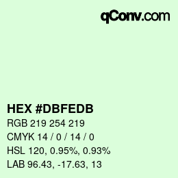 カラーコード: HEX #DBFEDB | qconv.com