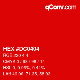 Código de color: HEX #DC0404 | qconv.com