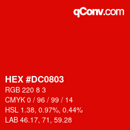カラーコード: HEX #DC0803 | qconv.com