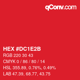 颜色代码: HEX #DC1E2B | qconv.com