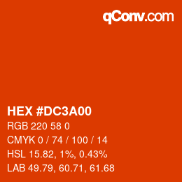 カラーコード: HEX #DC3A00 | qconv.com