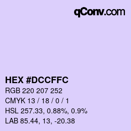 Color code: HEX #DCCFFC | qconv.com