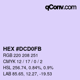 颜色代码: HEX #DCD0FB | qconv.com
