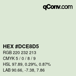 Farbcode: HEX #DCE8D5 | qconv.com