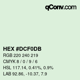 颜色代码: HEX #DCF0DB | qconv.com