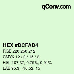 Color code: HEX #DCFAD4 | qconv.com