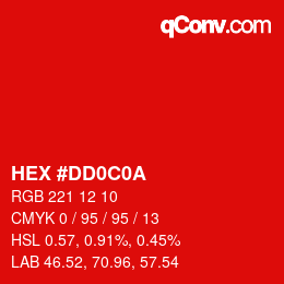 Color code: HEX #DD0C0A | qconv.com