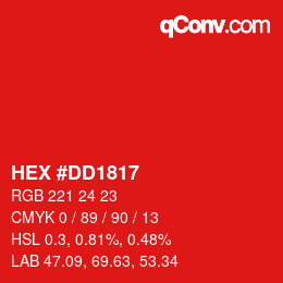 Farbcode: HEX #DD1817 | qconv.com