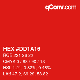 颜色代码: HEX #DD1A16 | qconv.com
