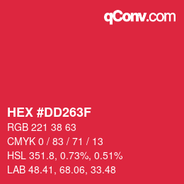 Color code: HEX #DD263F | qconv.com