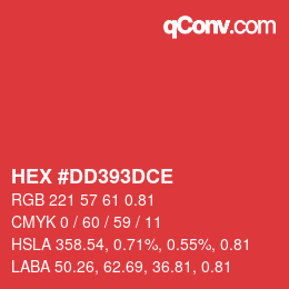 Code couleur: HEX #DD393DCE | qconv.com