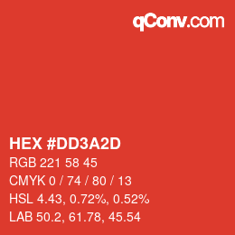 颜色代码: HEX #DD3A2D | qconv.com