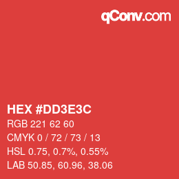 カラーコード: HEX #DD3E3C | qconv.com