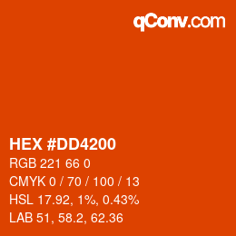 Code couleur: HEX #DD4200 | qconv.com