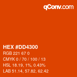 Code couleur: HEX #DD4300 | qconv.com