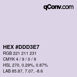 Code couleur: HEX #DDD3E7 | qconv.com