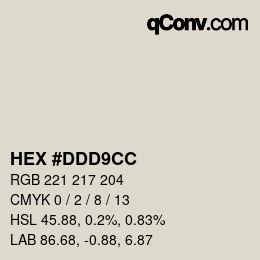 Color code: HEX #DDD9CC | qconv.com