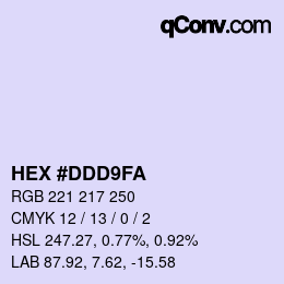 Color code: HEX #DDD9FA | qconv.com