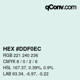 Código de color: HEX #DDF0EC | qconv.com