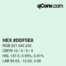 Farbcode: HEX #DDF5E8 | qconv.com