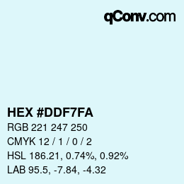 Código de color: HEX #DDF7FA | qconv.com
