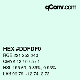 Color code: HEX #DDFDF0 | qconv.com