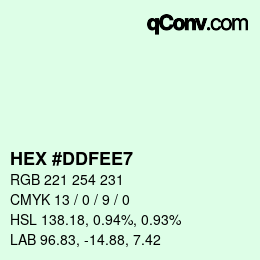 Color code: HEX #DDFEE7 | qconv.com