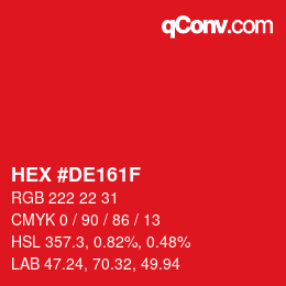 Color code: HEX #DE161F | qconv.com