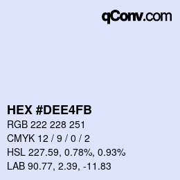 Color code: HEX #DEE4FB | qconv.com