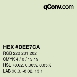 カラーコード: HEX #DEE7CA | qconv.com