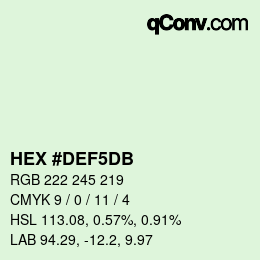 颜色代码: HEX #DEF5DB | qconv.com