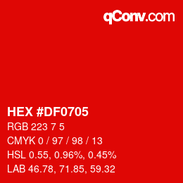 Color code: HEX #DF0705 | qconv.com