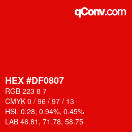 Color code: HEX #DF0807 | qconv.com