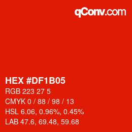 Farbcode: HEX #DF1B05 | qconv.com