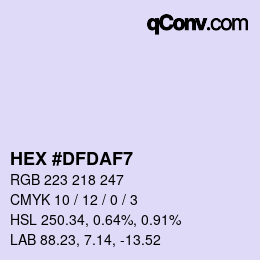 Color code: HEX #DFDAF7 | qconv.com