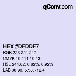 Color code: HEX #DFDDF7 | qconv.com