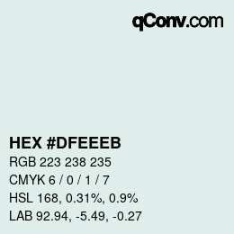 Color code: HEX #DFEEEB | qconv.com