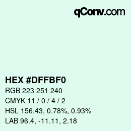 Color code: HEX #DFFBF0 | qconv.com