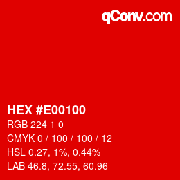 Farbcode: HEX #E00100 | qconv.com