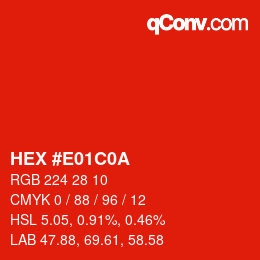 Color code: HEX #E01C0A | qconv.com