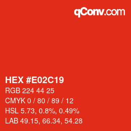 Farbcode: HEX #E02C19 | qconv.com