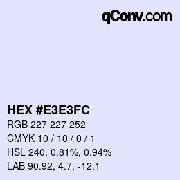 Color code: HEX #E3E3FC | qconv.com