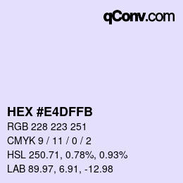 Color code: HEX #E4DFFB | qconv.com