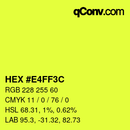 Color code: HEX #E4FF3C | qconv.com