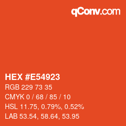 Farbcode: HEX #E54923 | qconv.com
