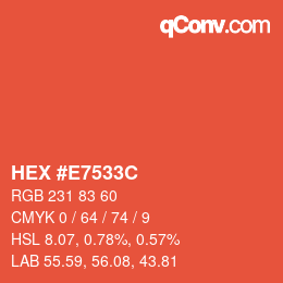 Farbcode: HEX #E7533C | qconv.com