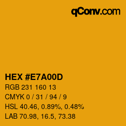 Color code: HEX #E7A00D | qconv.com
