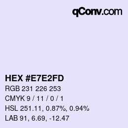 Color code: HEX #E7E2FD | qconv.com
