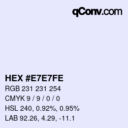 Color code: HEX #E7E7FE | qconv.com