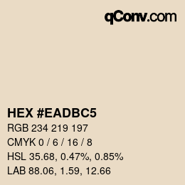 Code couleur: HEX #EADBC5 | qconv.com